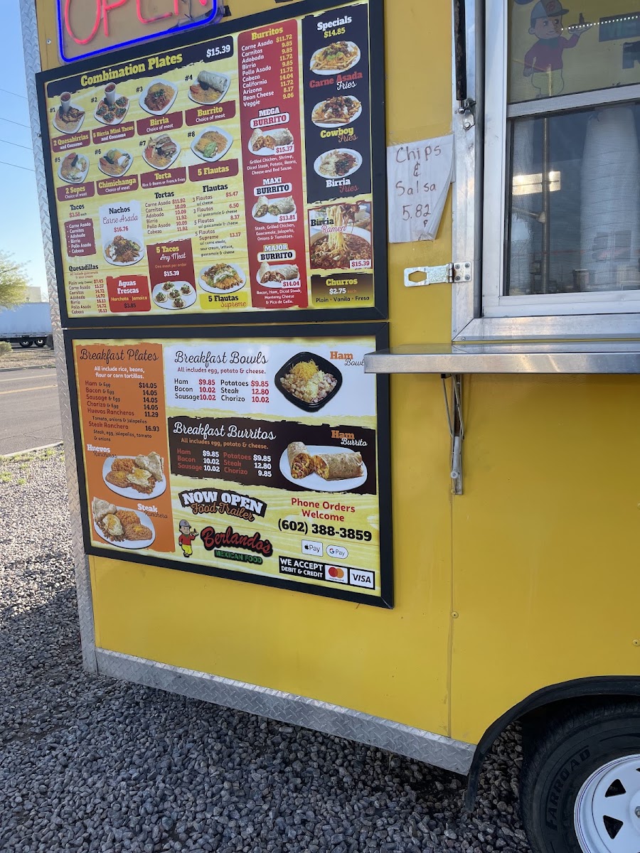Berlando's Mexican Food menu board