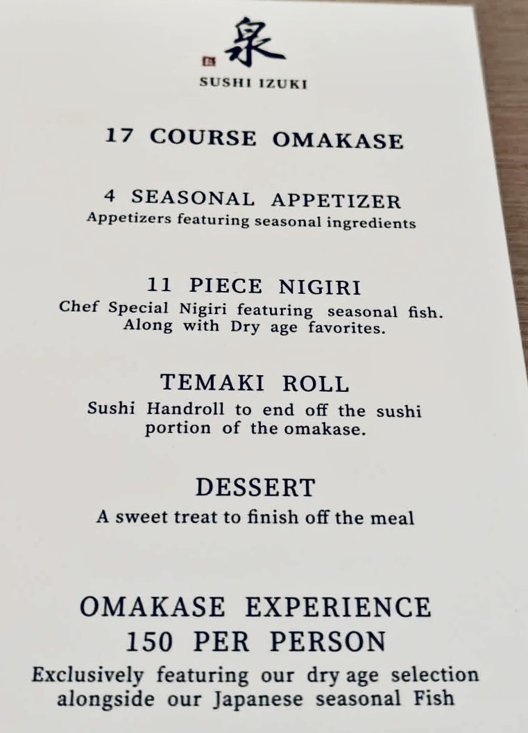 Sushi Izuki menu board