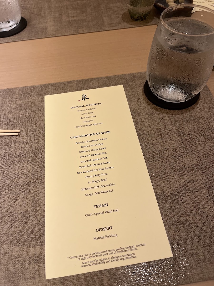 Sushi Izuki menu board