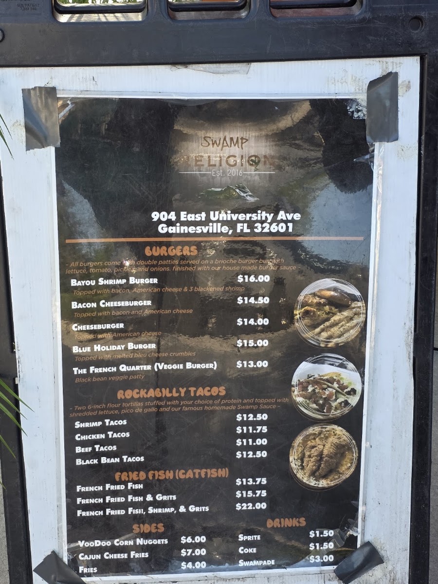 SWAMP RELIGION menu board