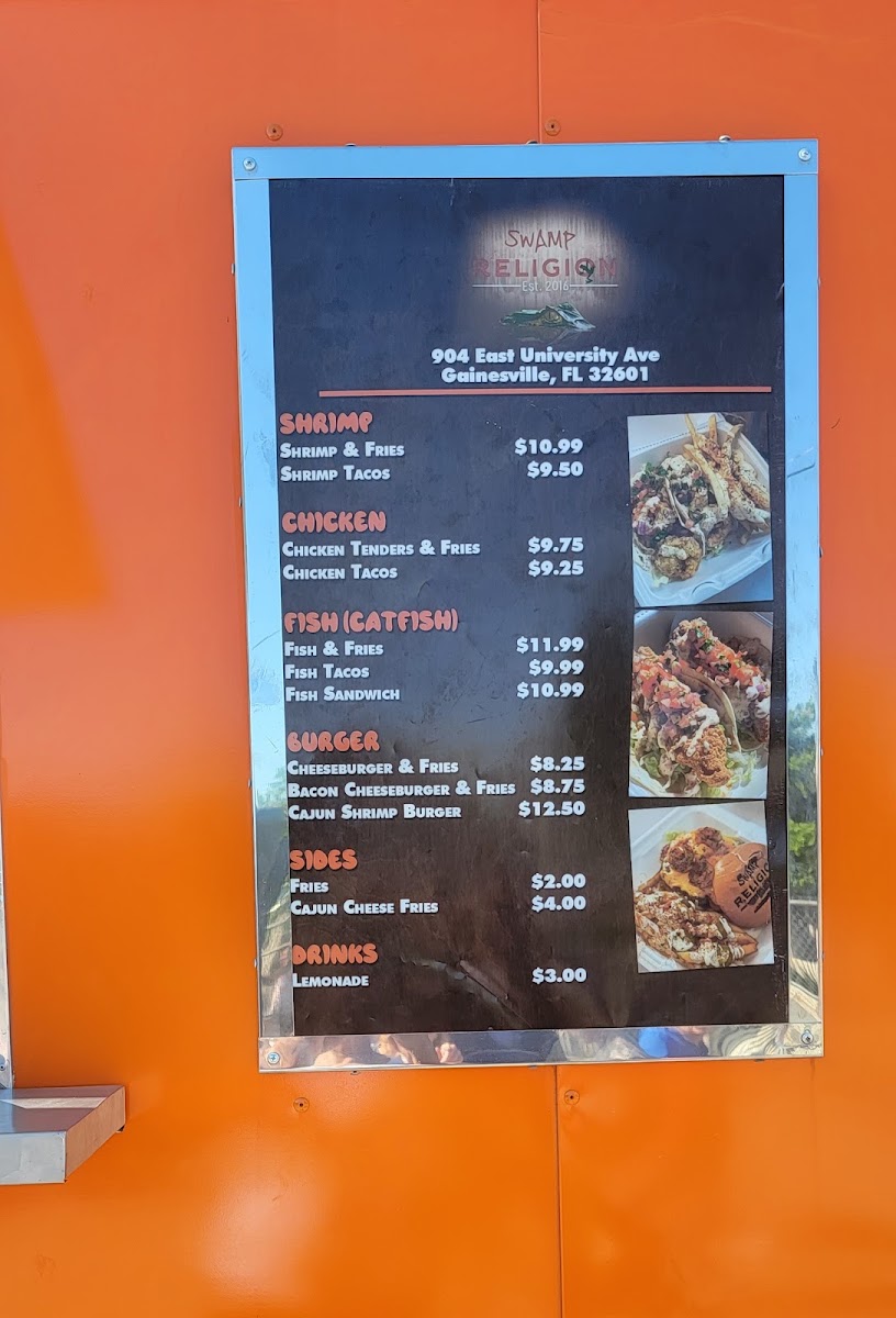 SWAMP RELIGION menu board