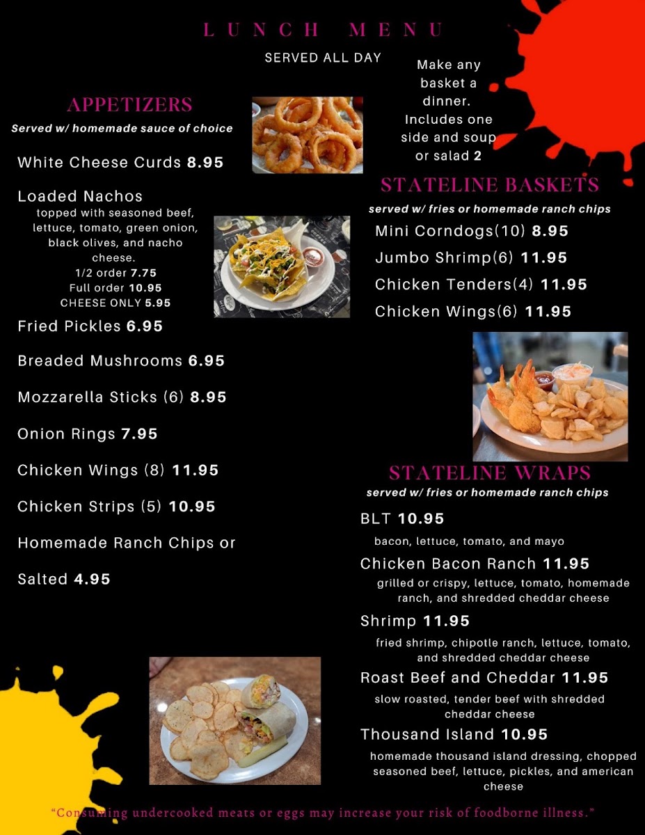 Stateline Cafe menu board