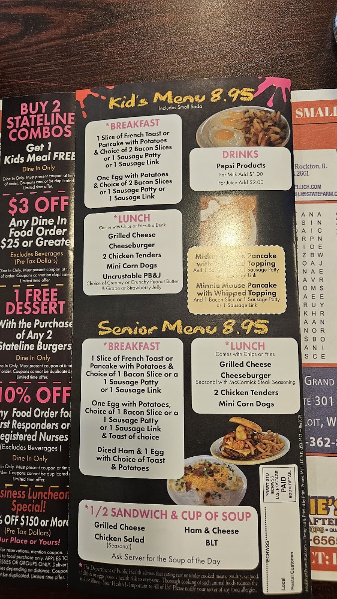 Stateline Cafe menu board