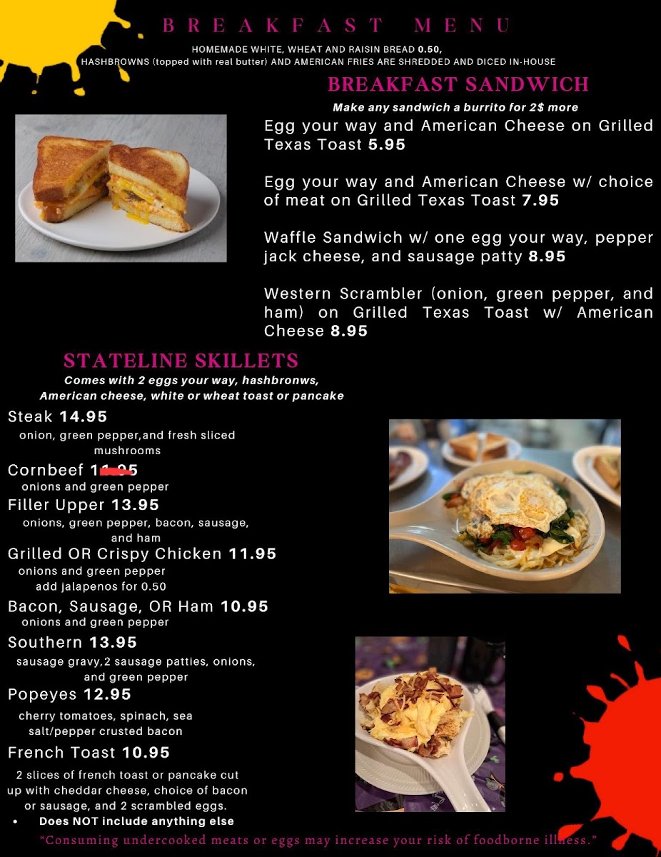 Stateline Cafe menu board