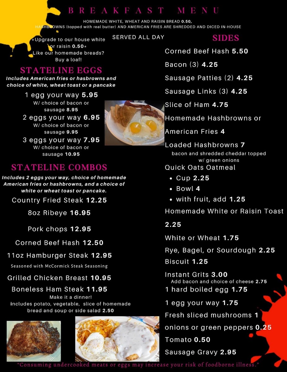 Stateline Cafe menu board