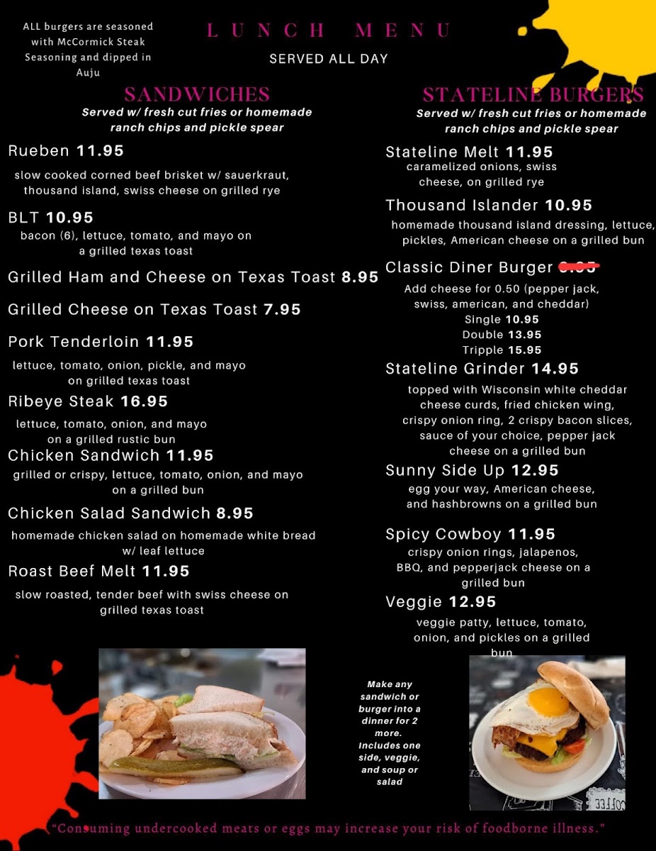 Stateline Cafe menu board