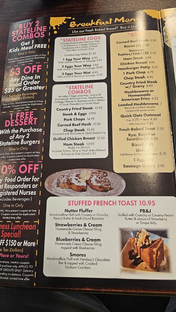 Stateline Cafe menu board