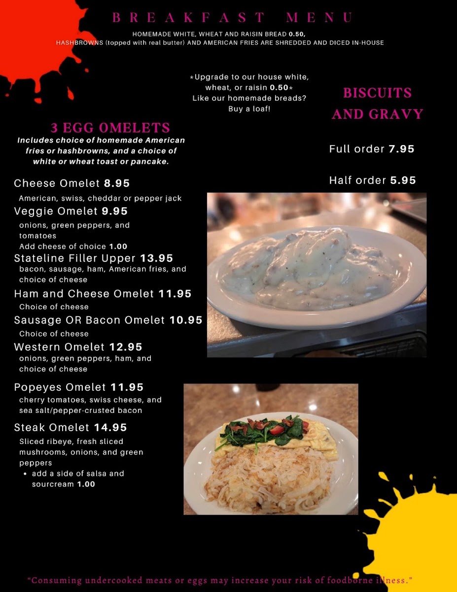 Stateline Cafe menu board