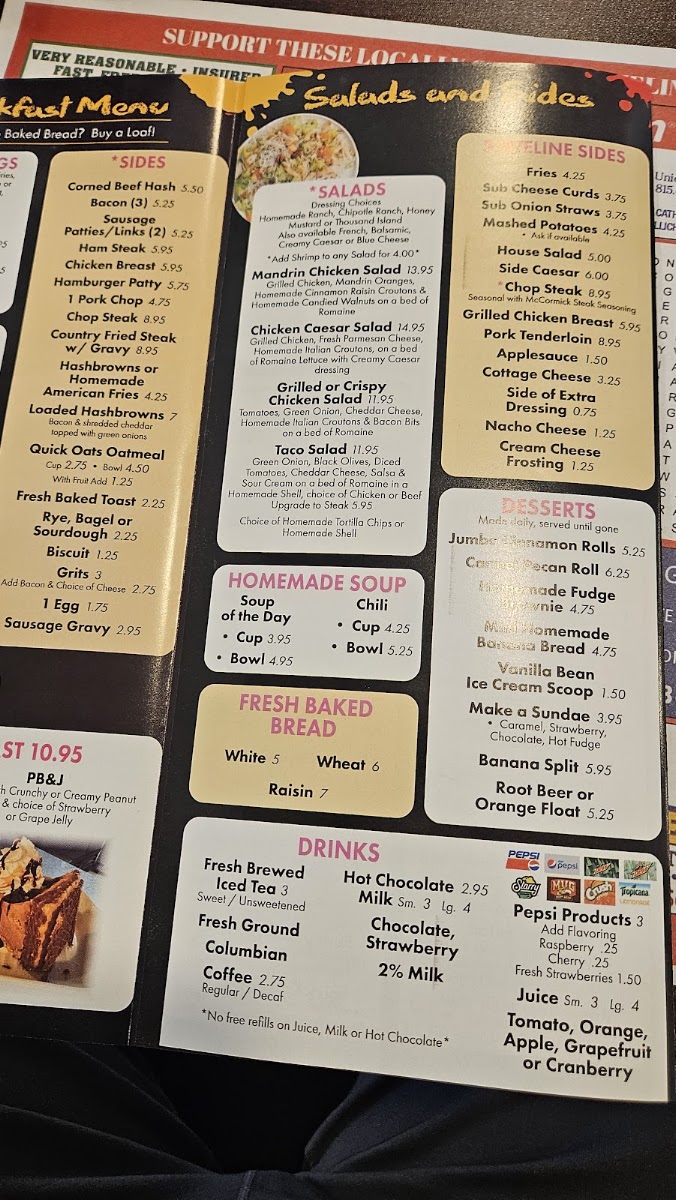 Stateline Cafe menu board