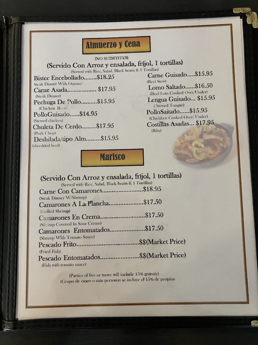 Irene's Pupusas Restaurante menu board