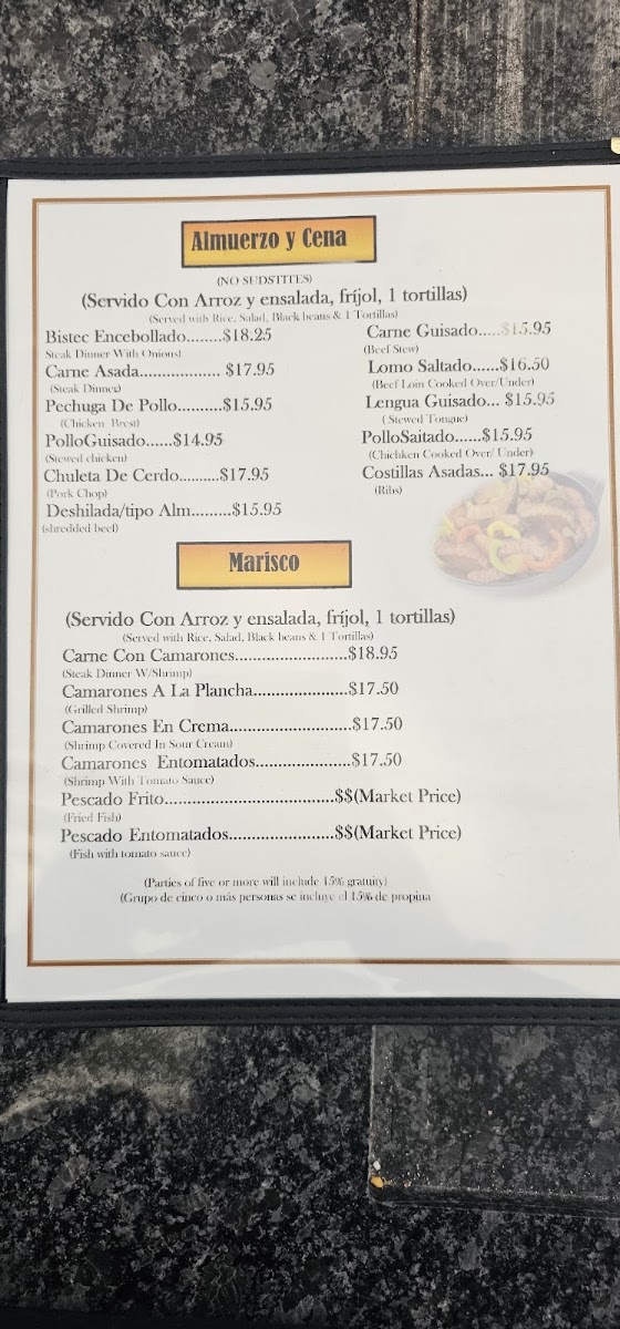 Irene's Pupusas Restaurante menu board