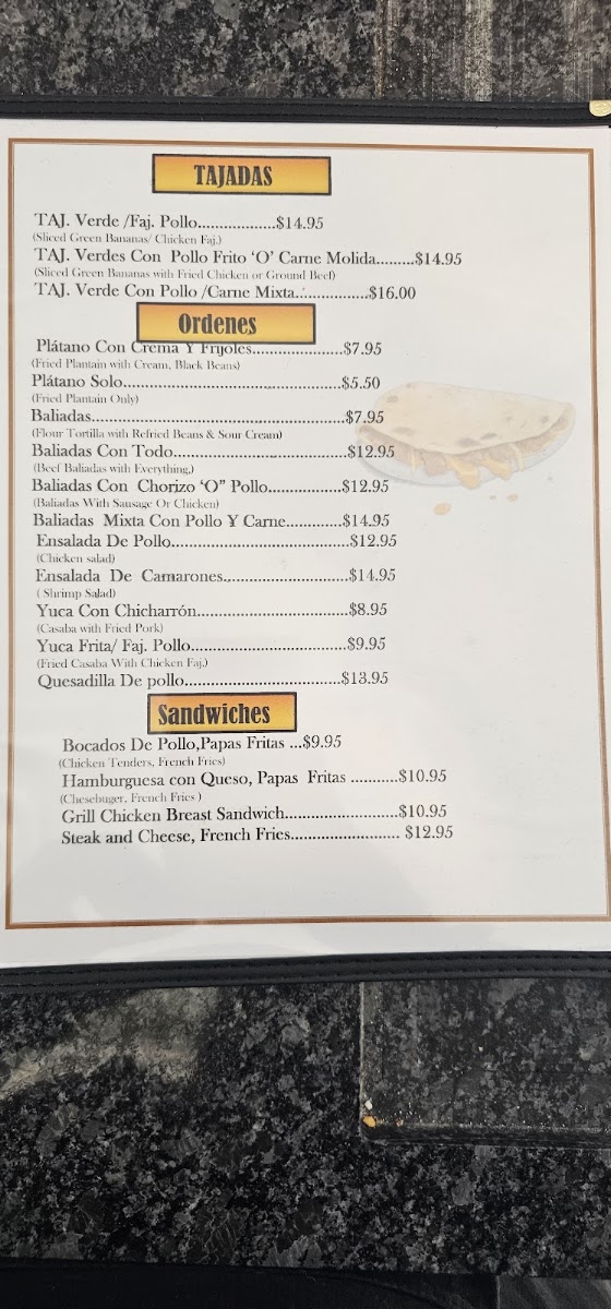 Irene's Pupusas Restaurante menu board