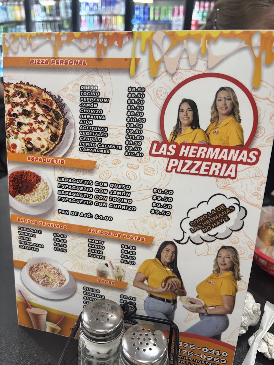 Las Hermanas Pizzeria menu board