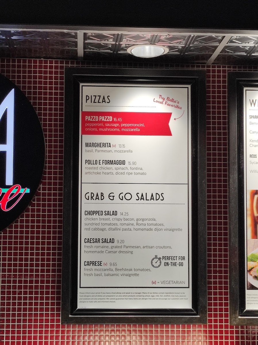 Bella’s Italian Cafe menu board
