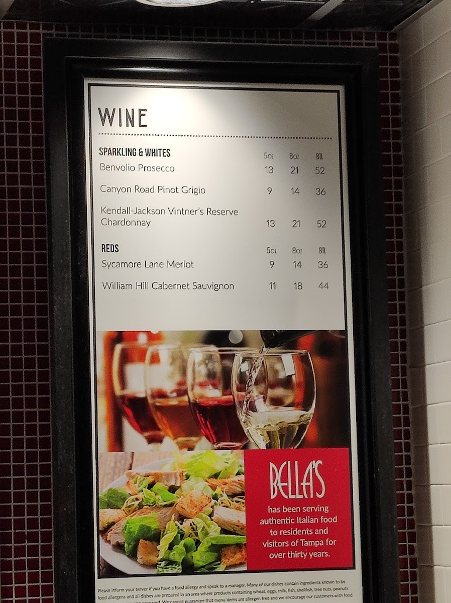 Bella’s Italian Cafe menu board