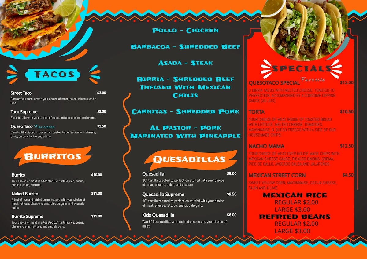 Salsitas Mexican Cuisine menu board