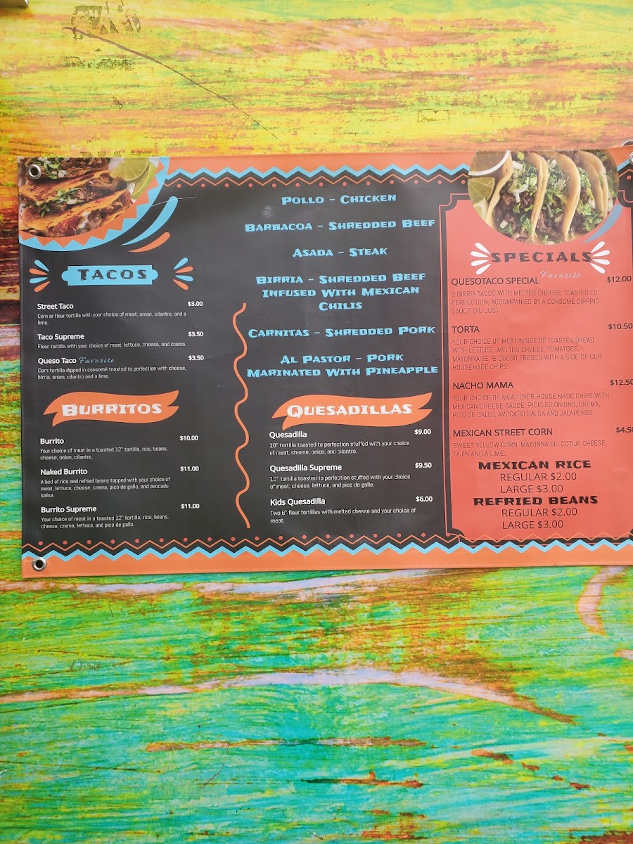 Salsitas Mexican Cuisine menu board