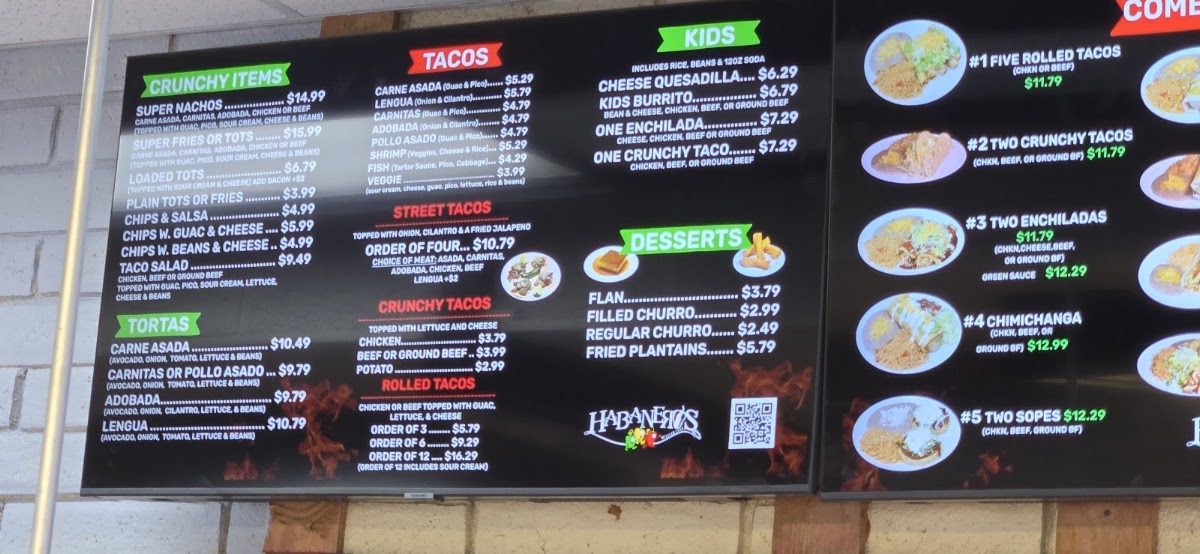 Habaneros Mexican Food | Vancouver menu board