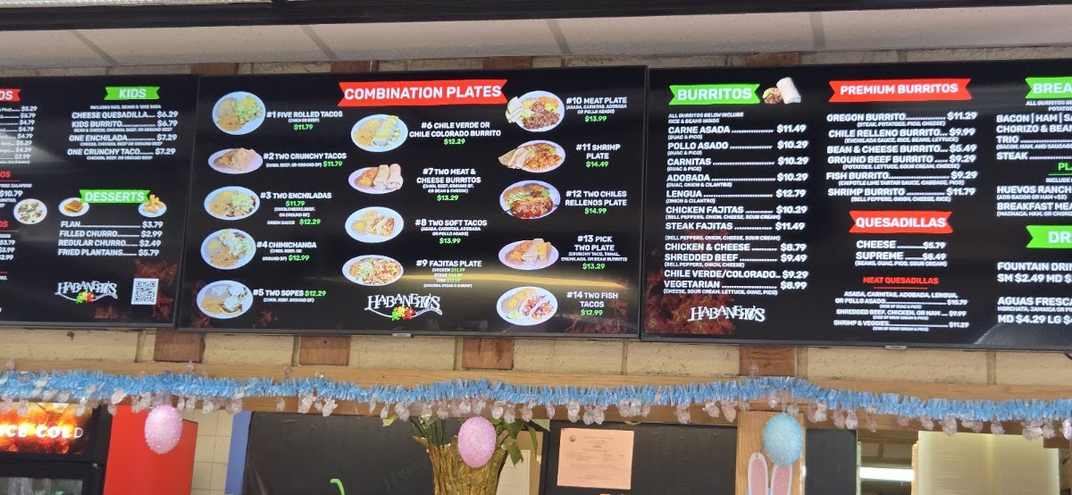 Habaneros Mexican Food | Vancouver menu board