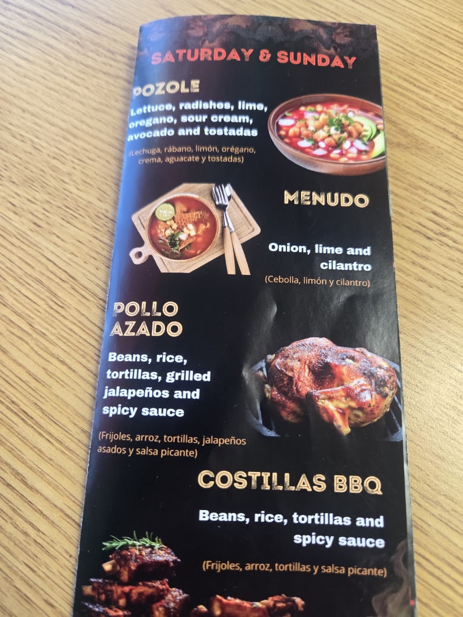 La Brasa Mexican Grill menu board