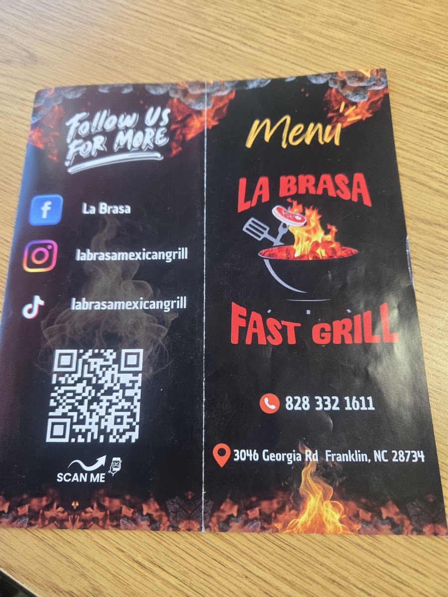 La Brasa Mexican Grill menu board