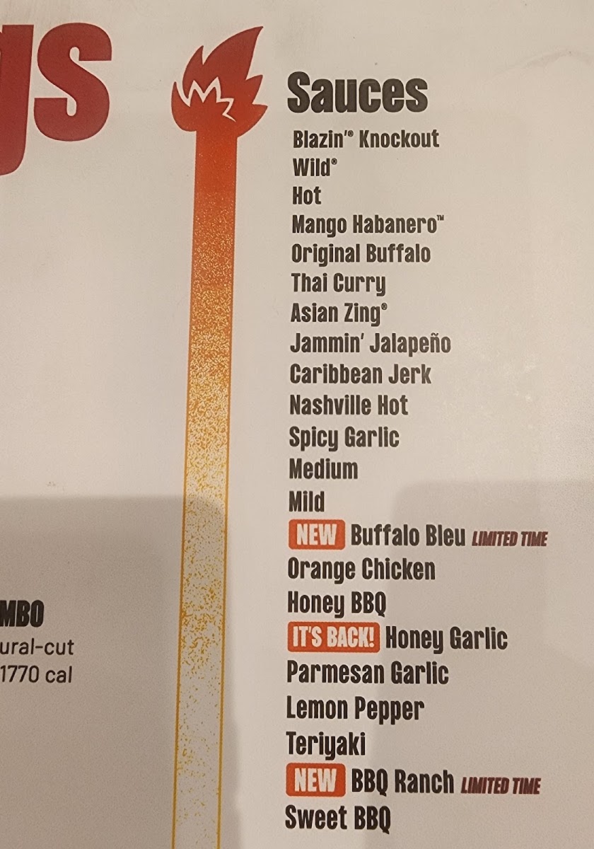 Buffalo Wild Wings menu board