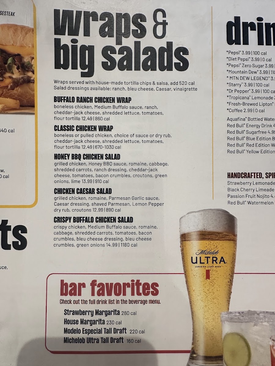 Buffalo Wild Wings menu board