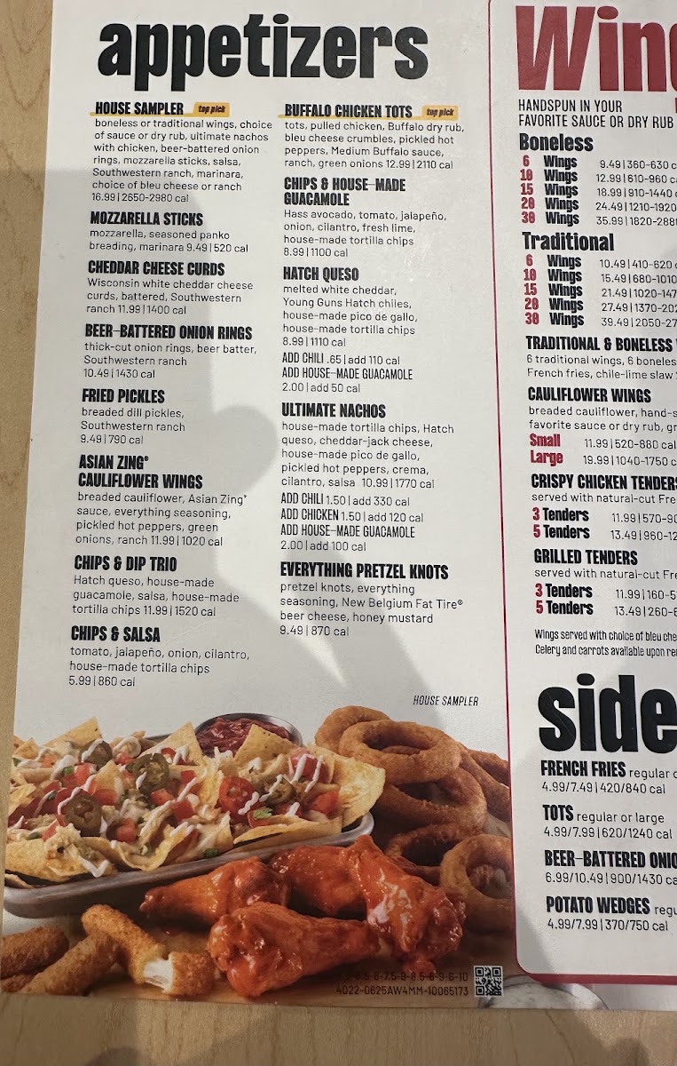 Buffalo Wild Wings menu board