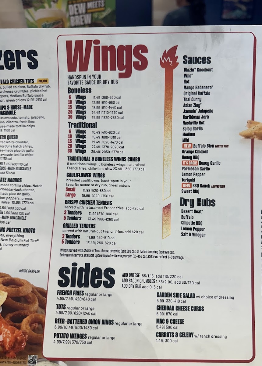 Buffalo Wild Wings menu board