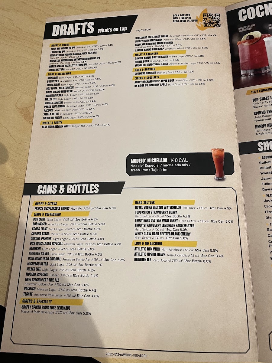 Buffalo Wild Wings menu board
