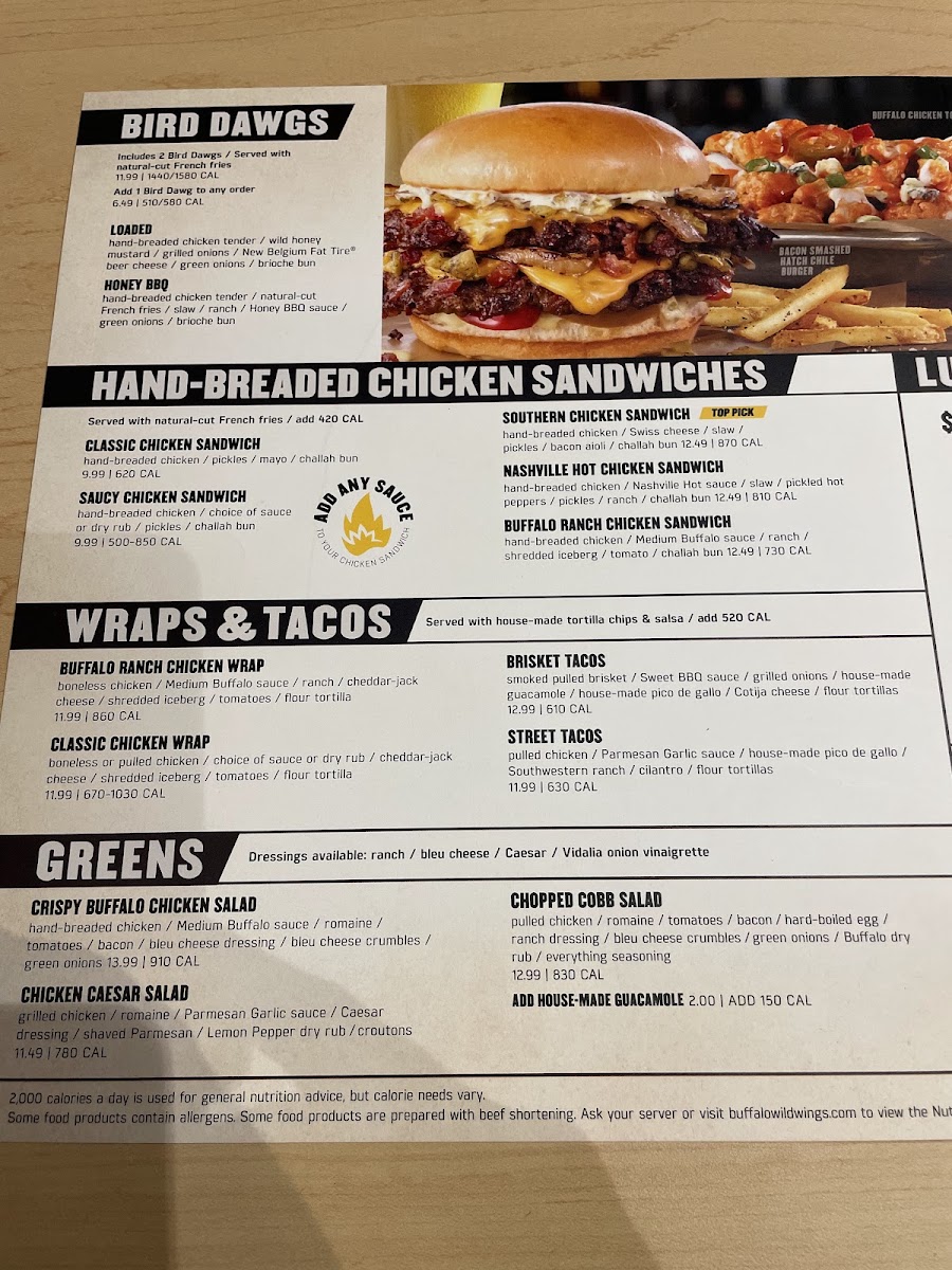 Buffalo Wild Wings menu board
