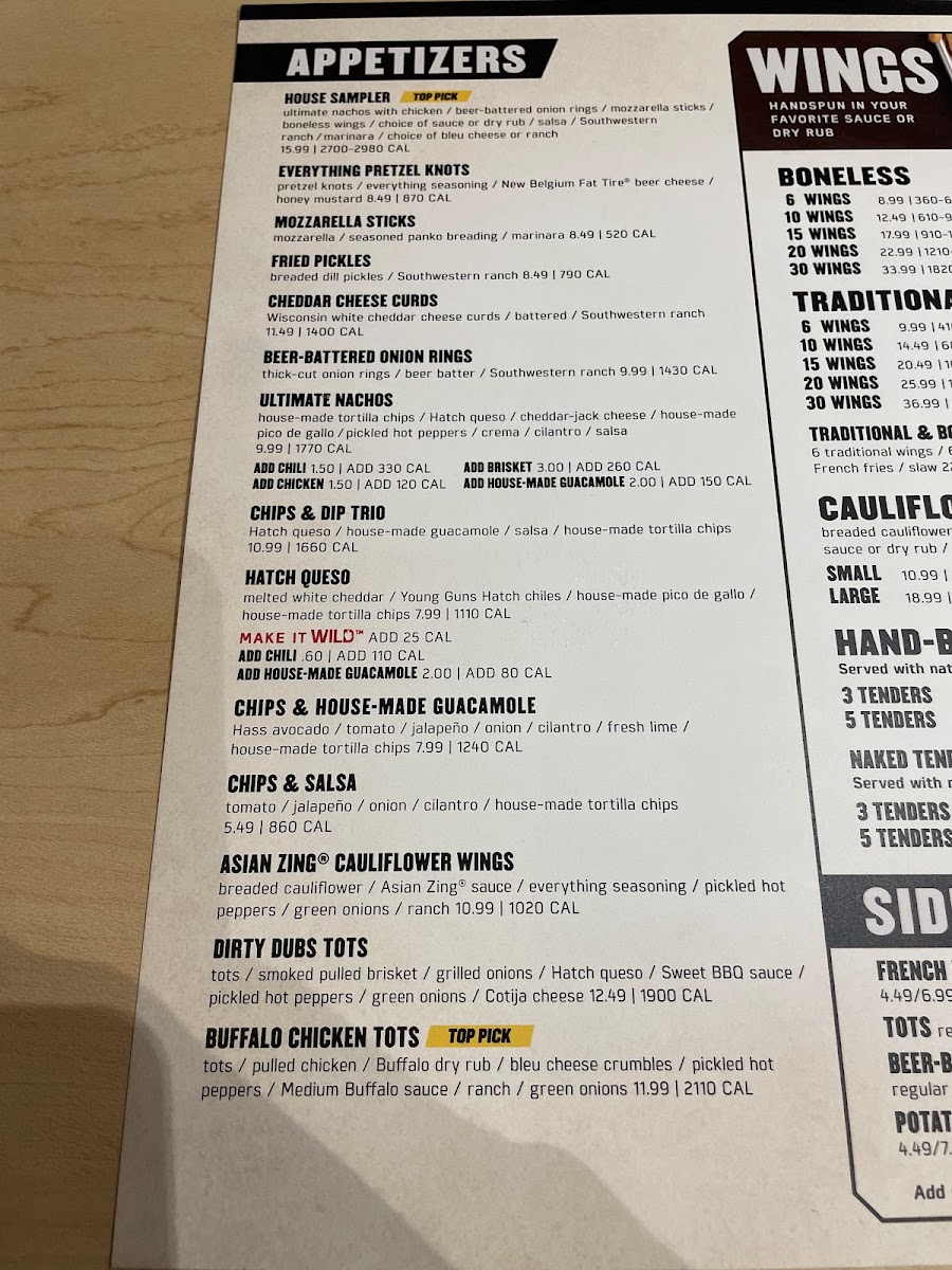 Buffalo Wild Wings menu board
