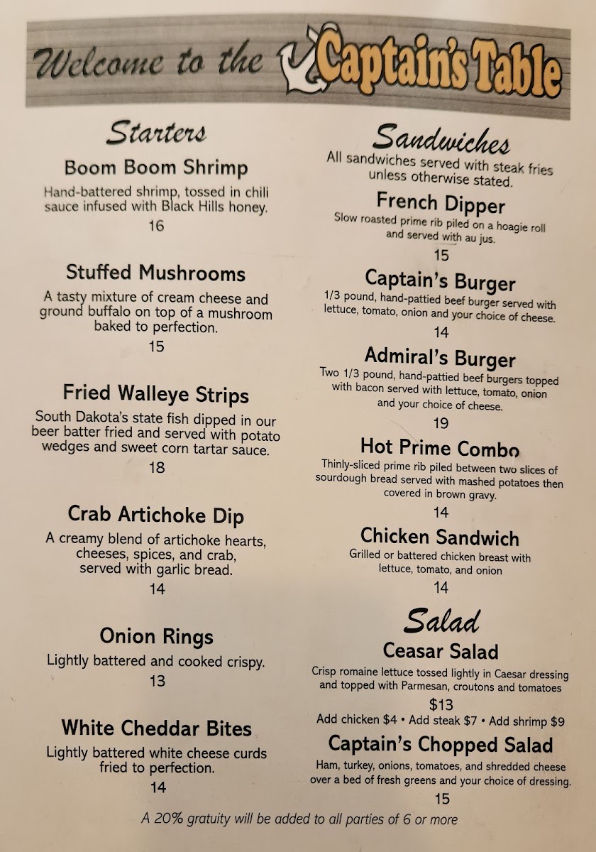 Captain's Table menu board