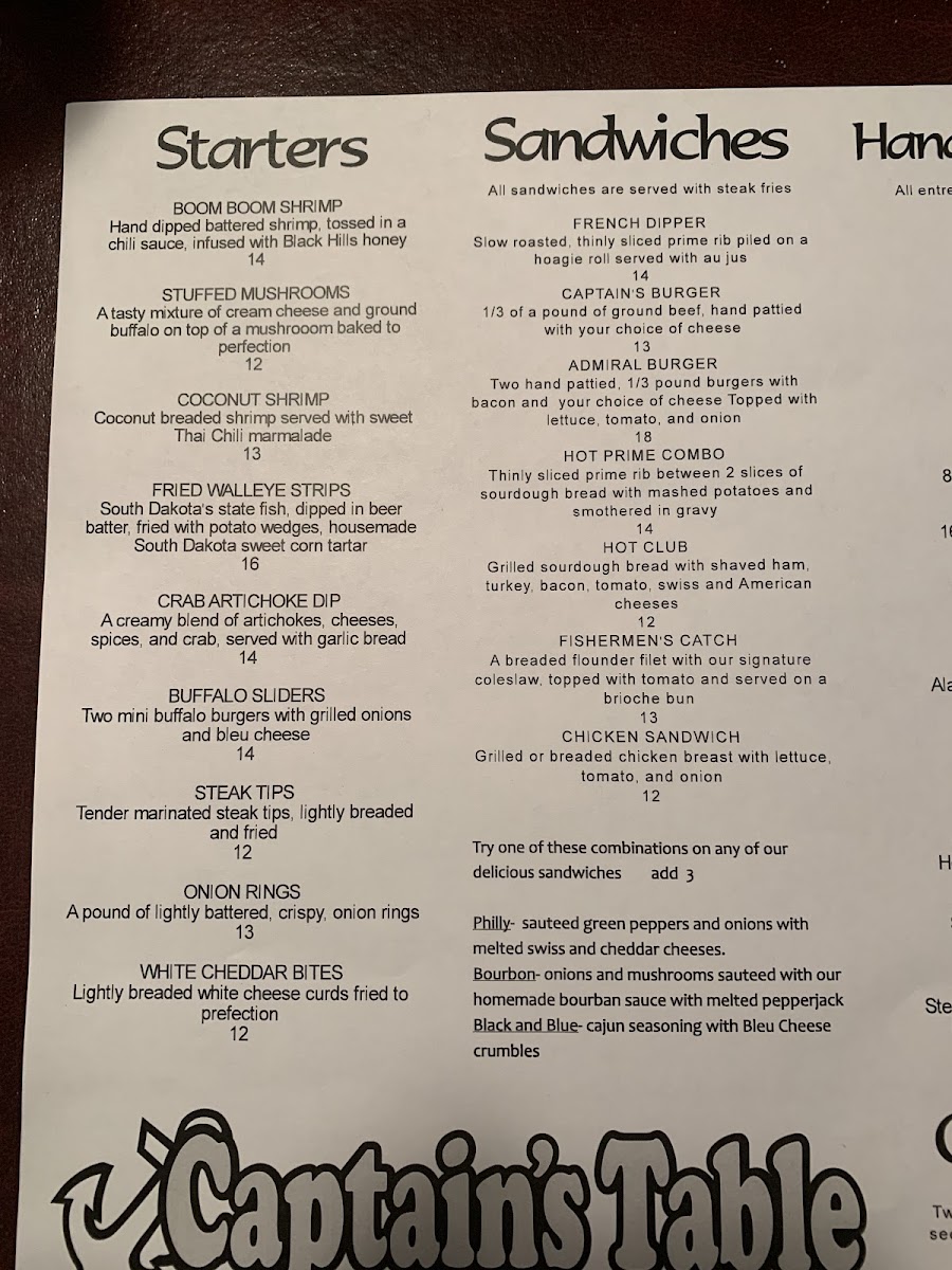 Captain's Table menu board