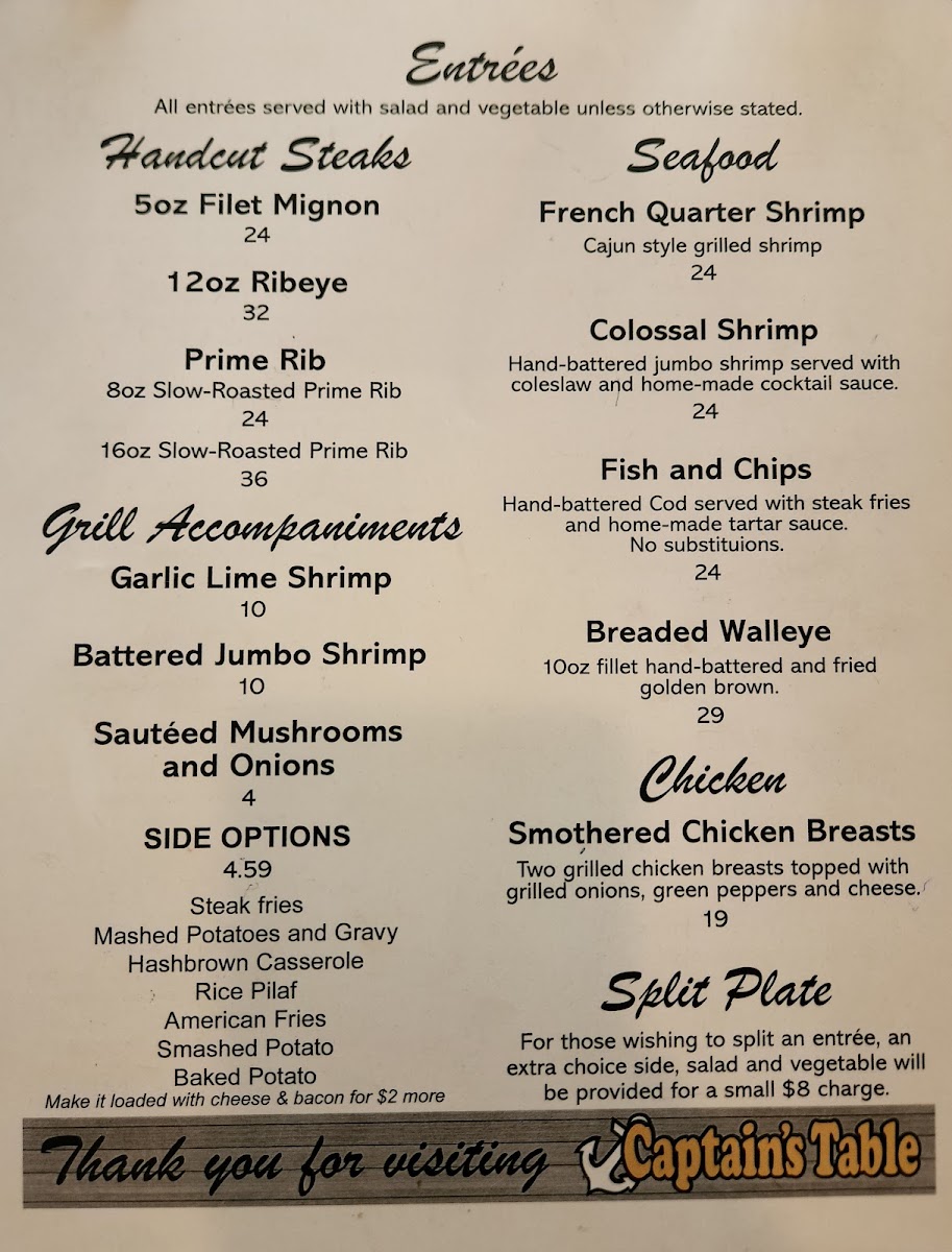 Captain's Table menu board