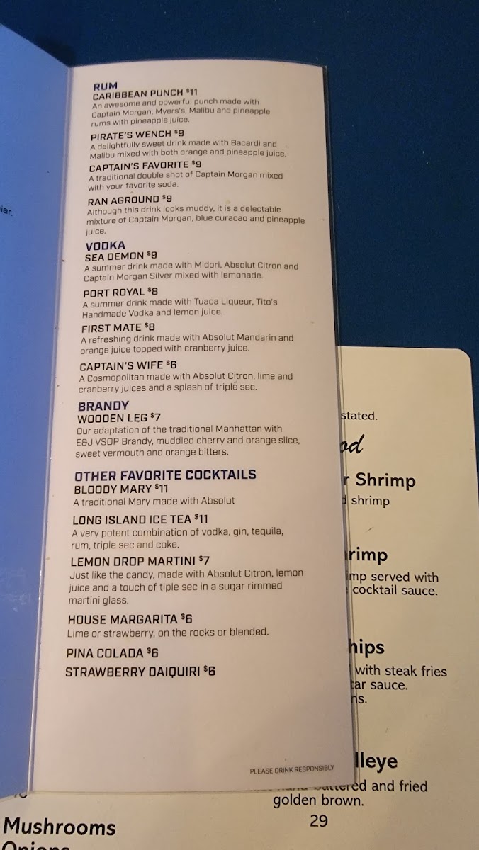 Captain's Table menu board