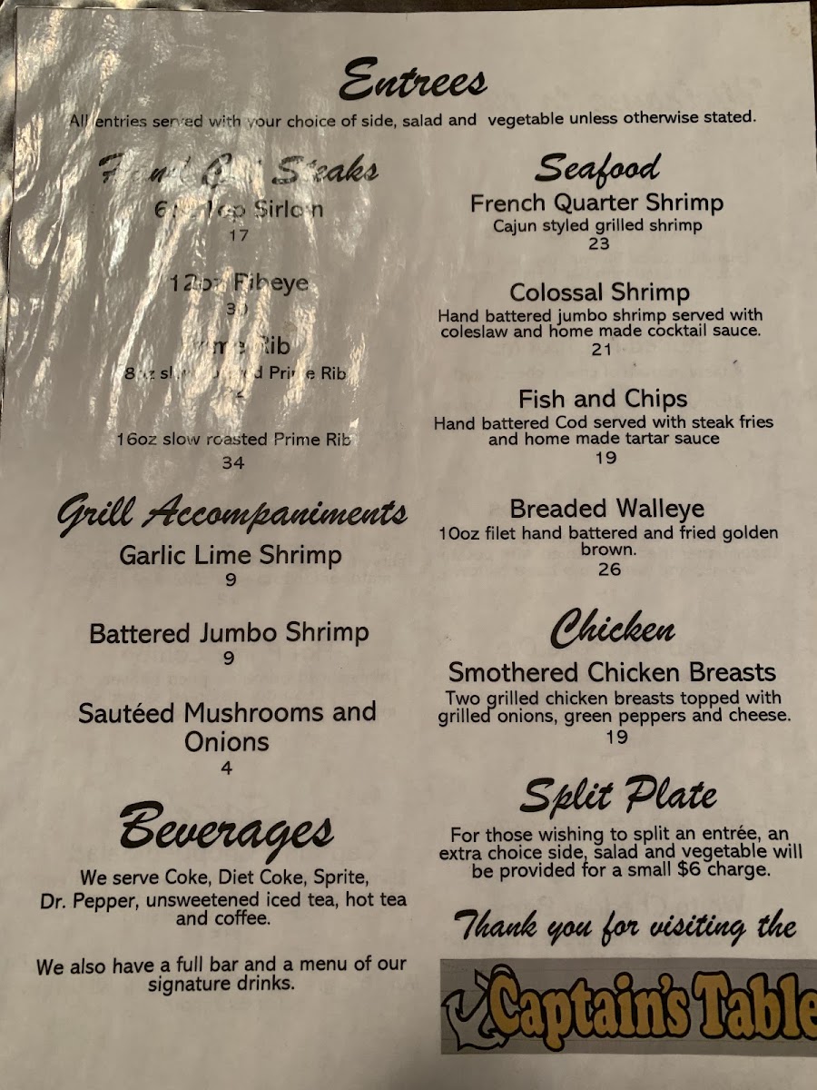 Captain's Table menu board
