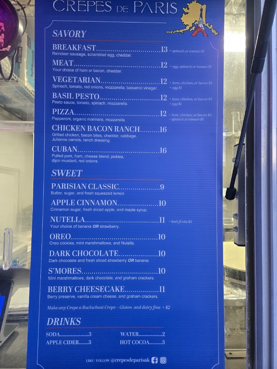 Crepes de Paris AK menu board
