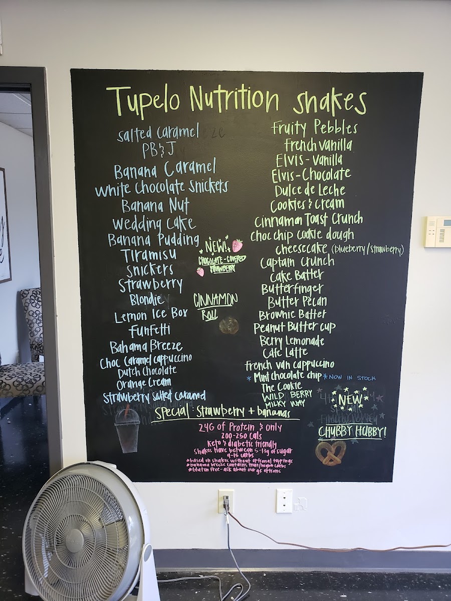 Tupelo Nutrition menu board