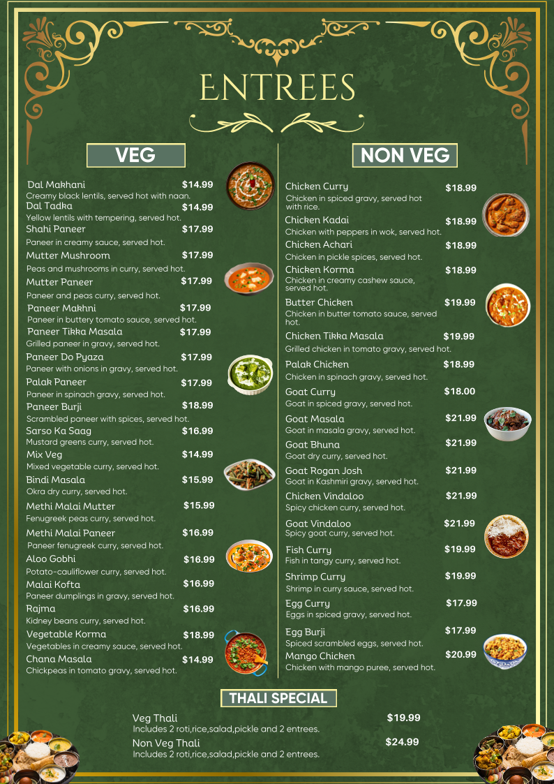 Pakka Desi menu board