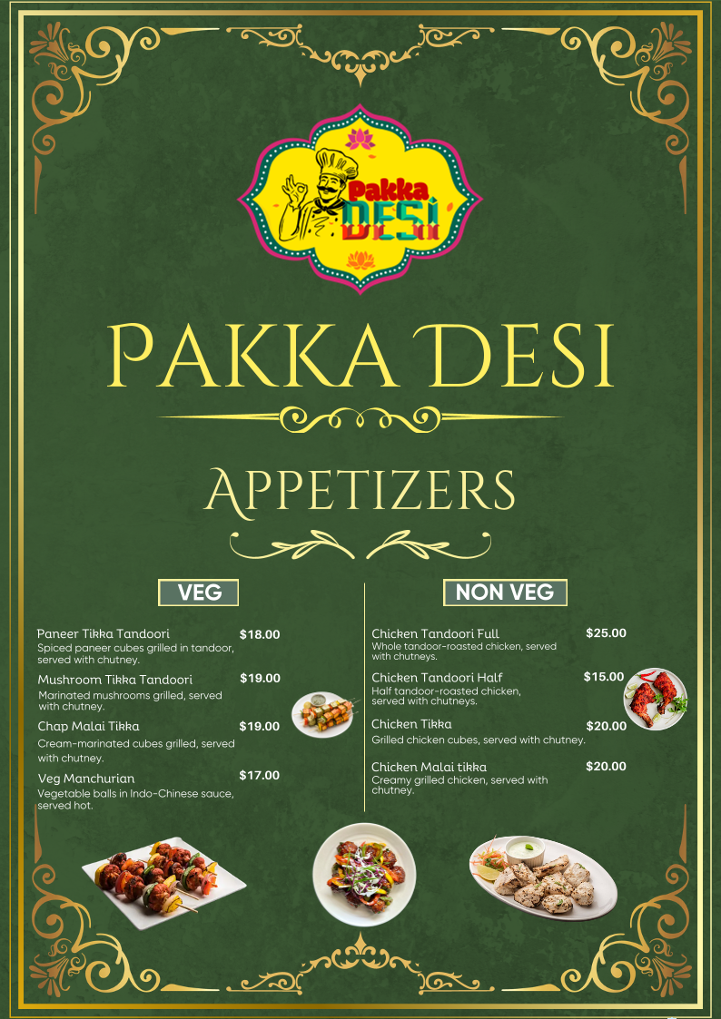 Pakka Desi menu board