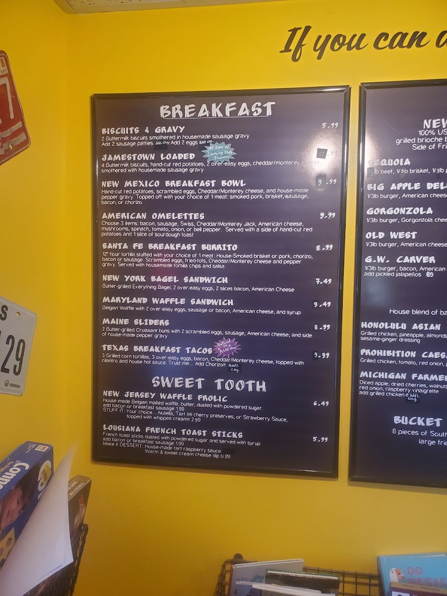 Fidlers on the Grand Restaurant menu board
