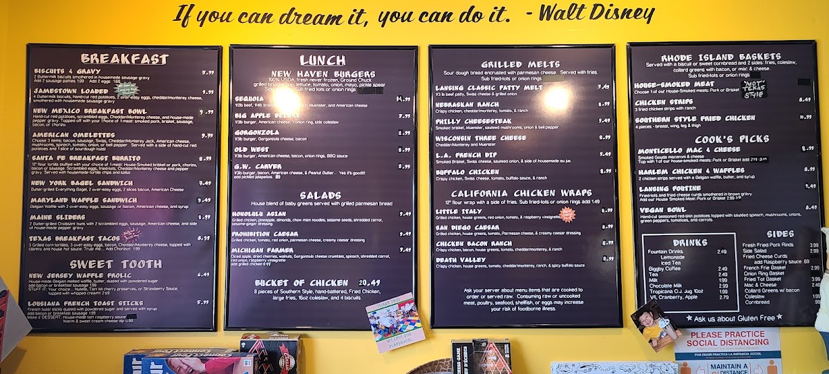 Fidlers on the Grand Restaurant menu board