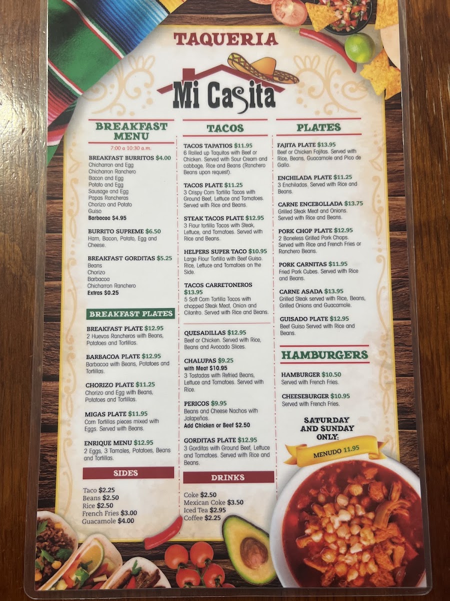 Taqueria Mi Casita menu board