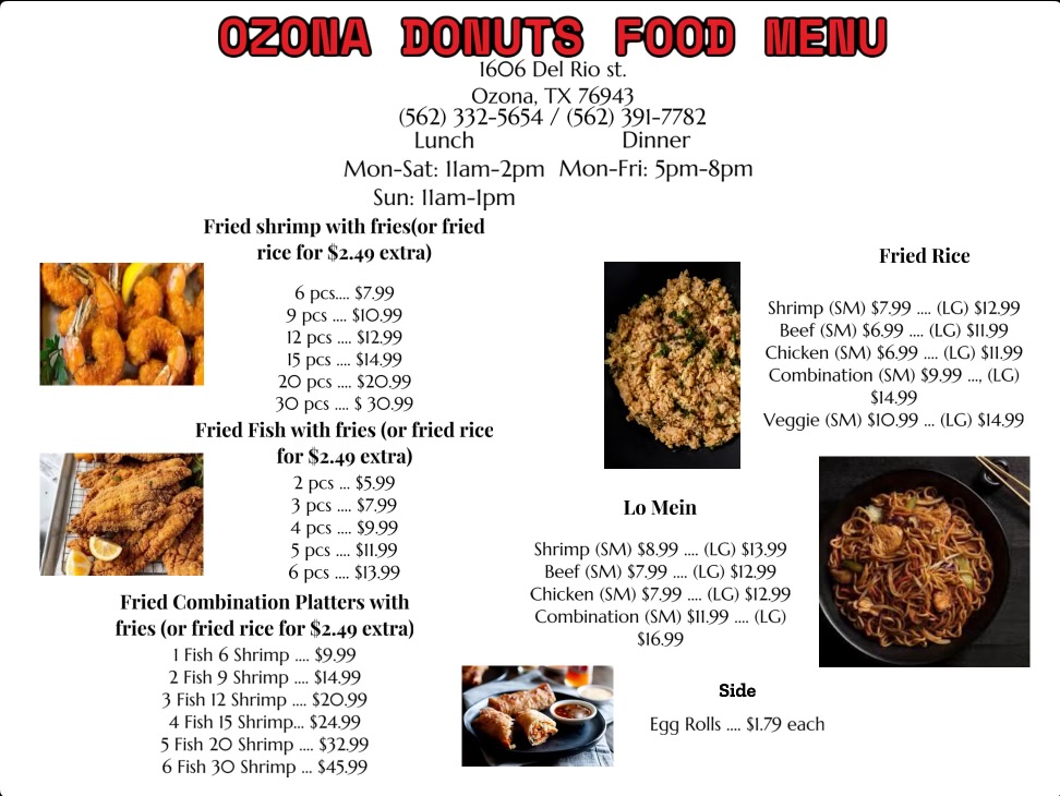 Ozona Donuts & Fast Food menu board