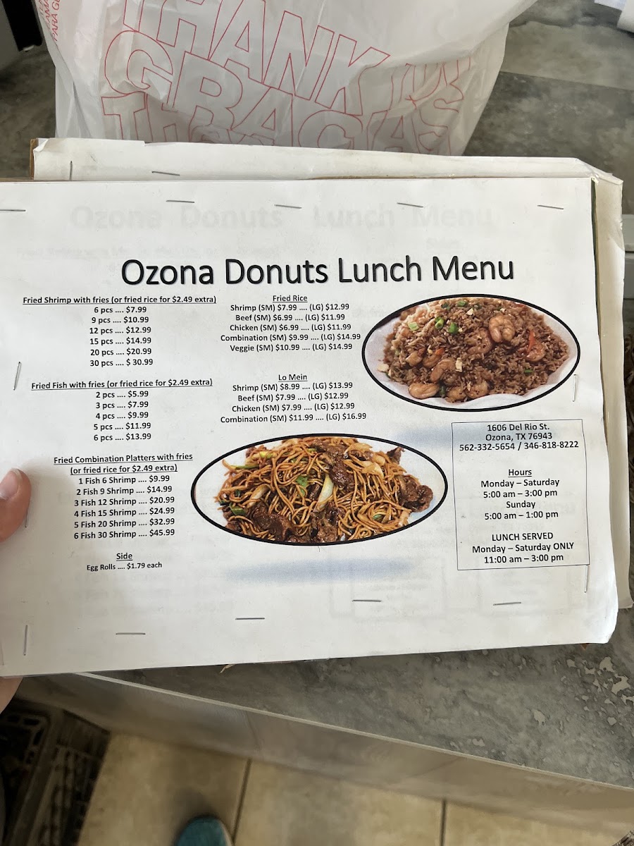Ozona Donuts & Fast Food menu board