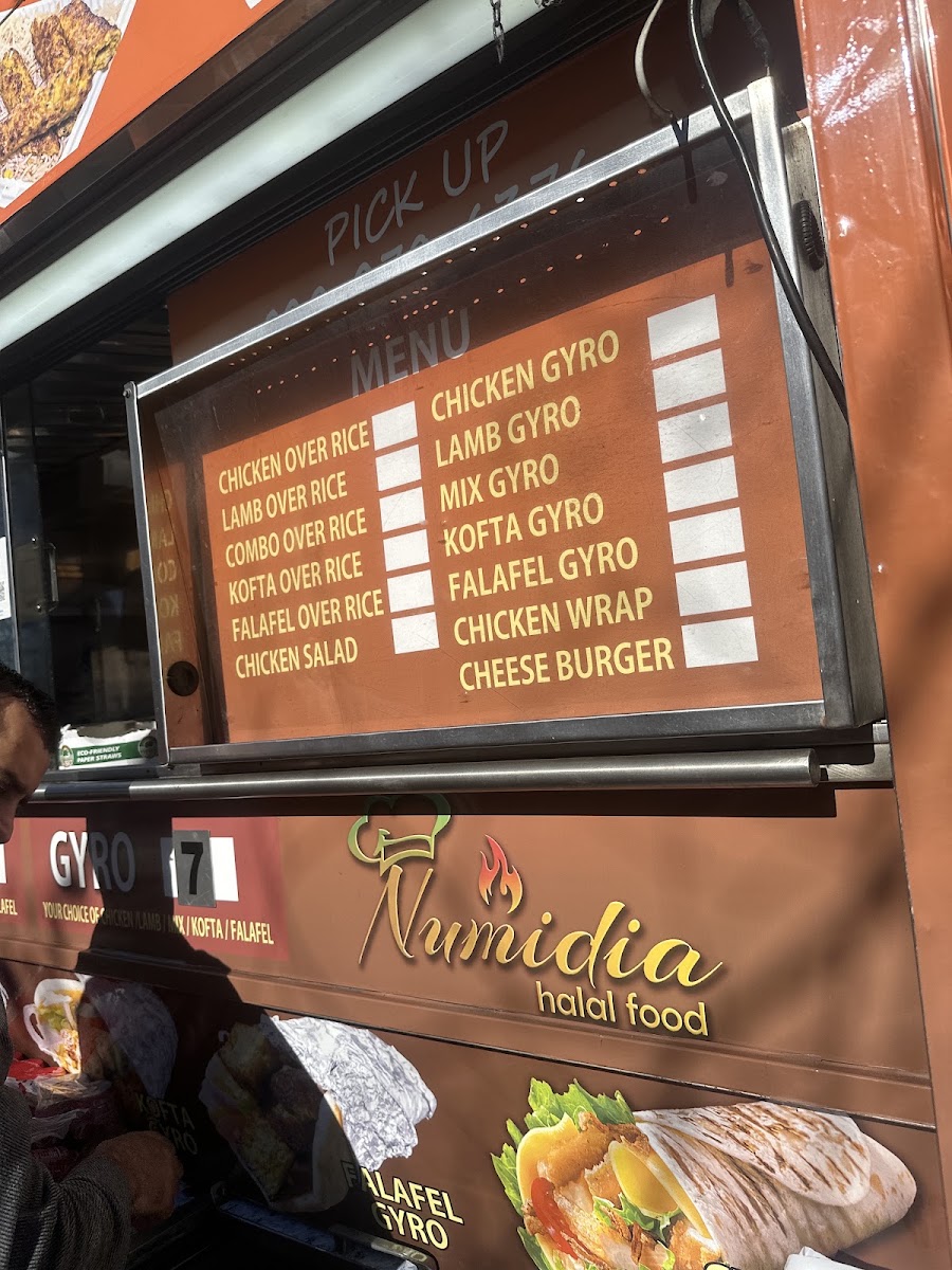 Numidia halal food menu board