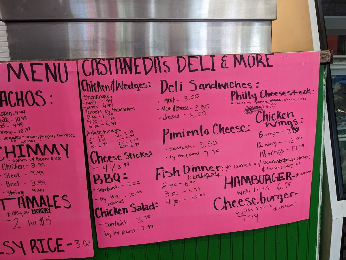 Los Castaneda’s Restaurant & Deli menu board