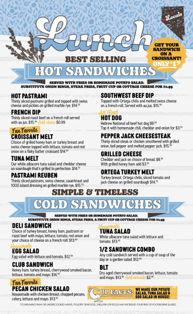 The Cup Cafe menu board