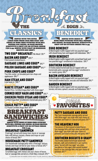 The Cup Cafe menu board